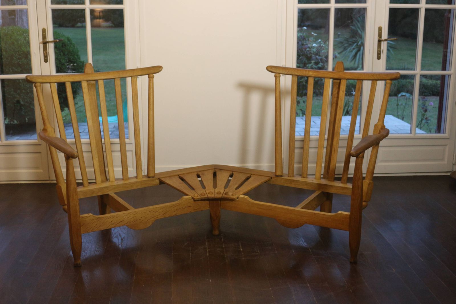 photo for sale Fan Bench By Guillerme And Chambron Reupholstered