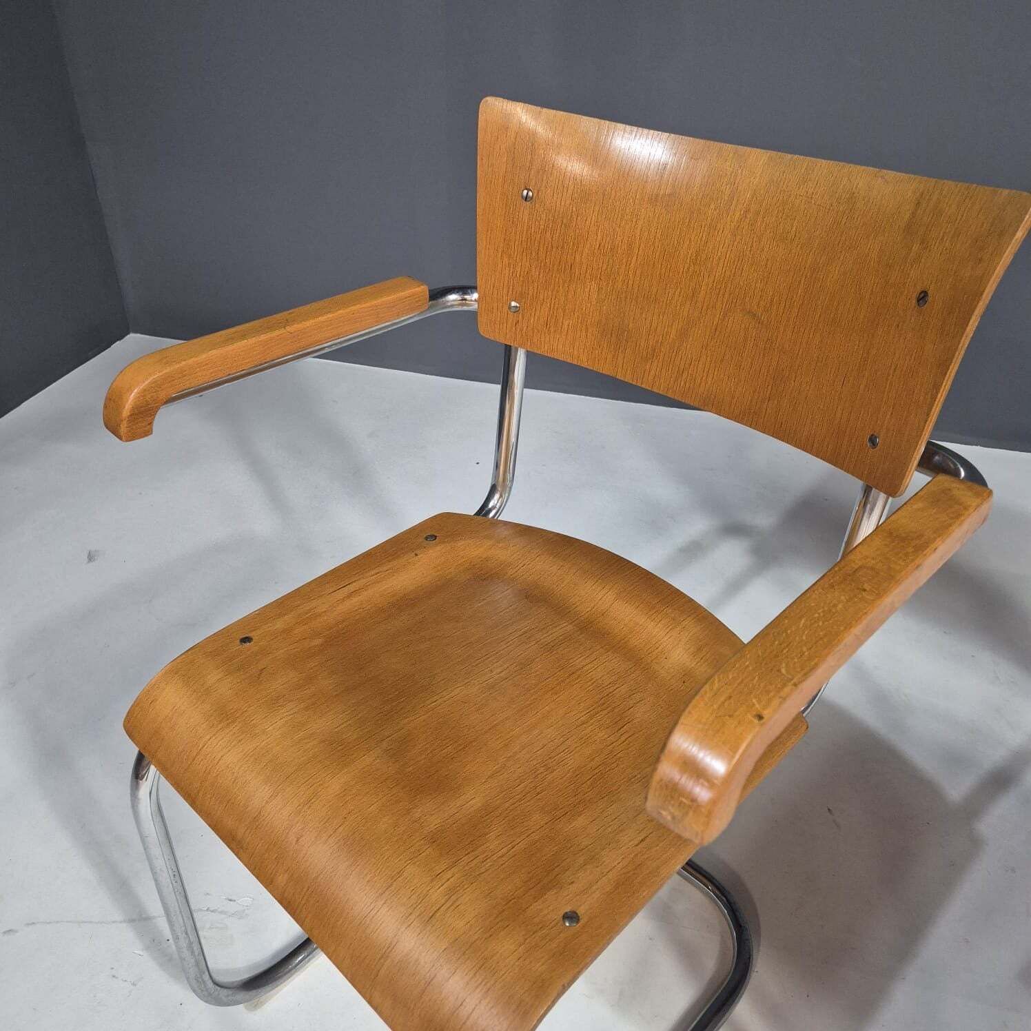 Pair Of Functionalist Tubular Armchairs By Jitona, Czechoslovakia, 1950s photo furniture