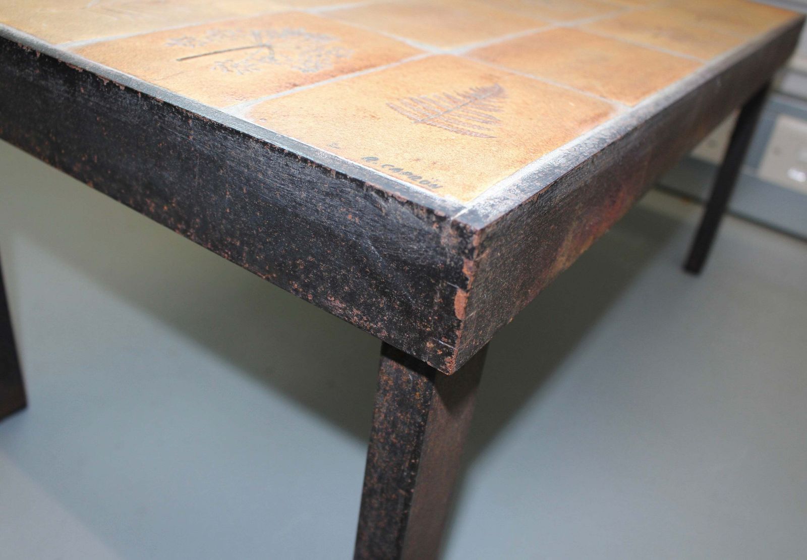 918.0 Vintage French Coffee Table With Ceramic Top By Roger Capron (Circa 1970s) photo
