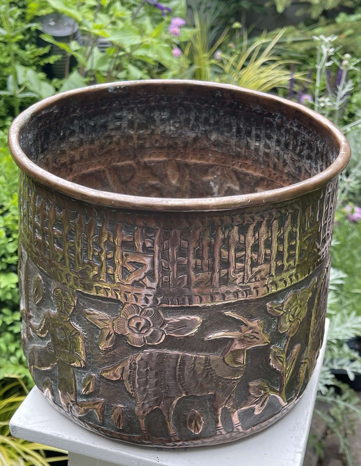 Garden Decor Antique Anglo Indian Copper Jardiniere Planter photo