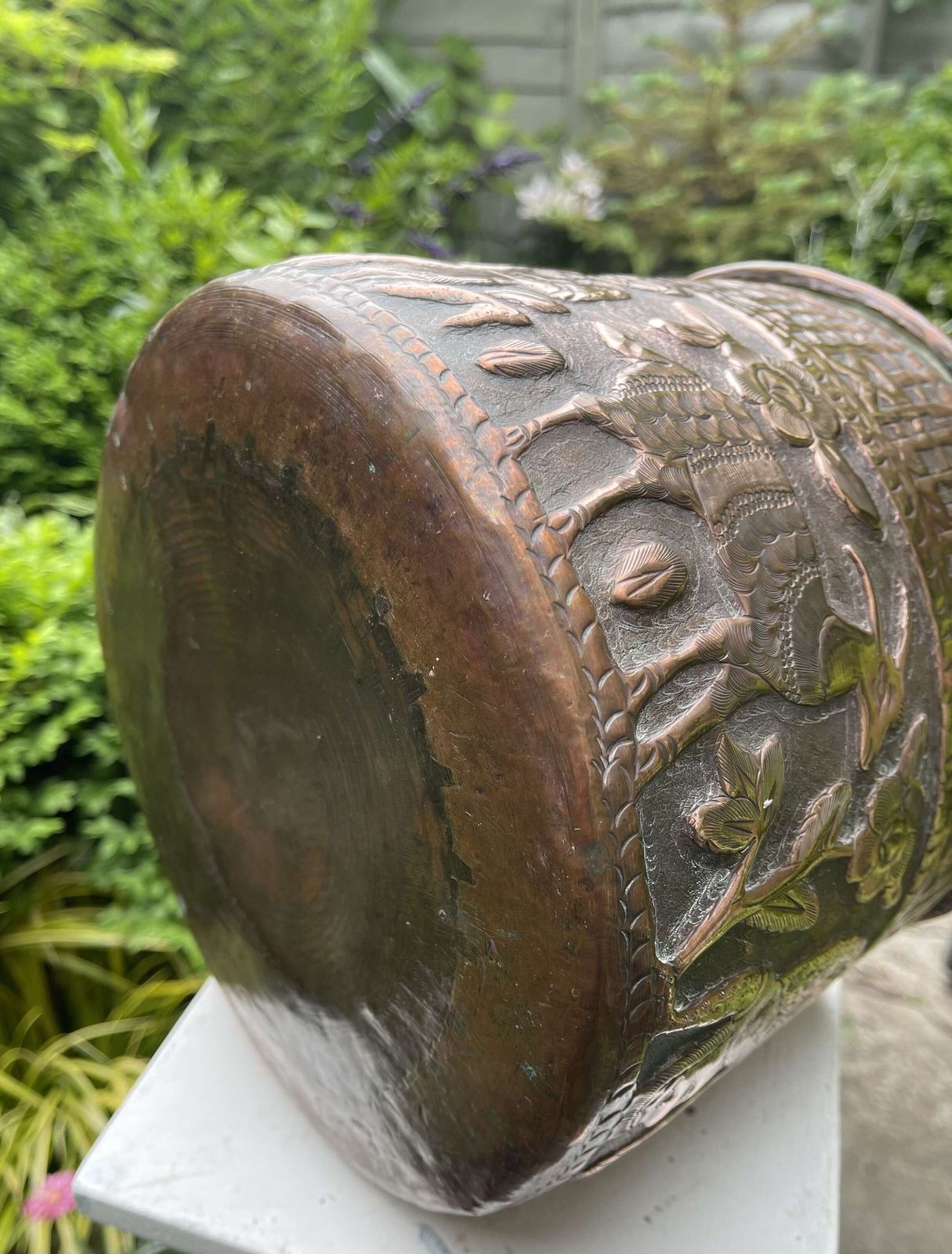 95.0 Antique Anglo Indian Copper Jardiniere Planter photo