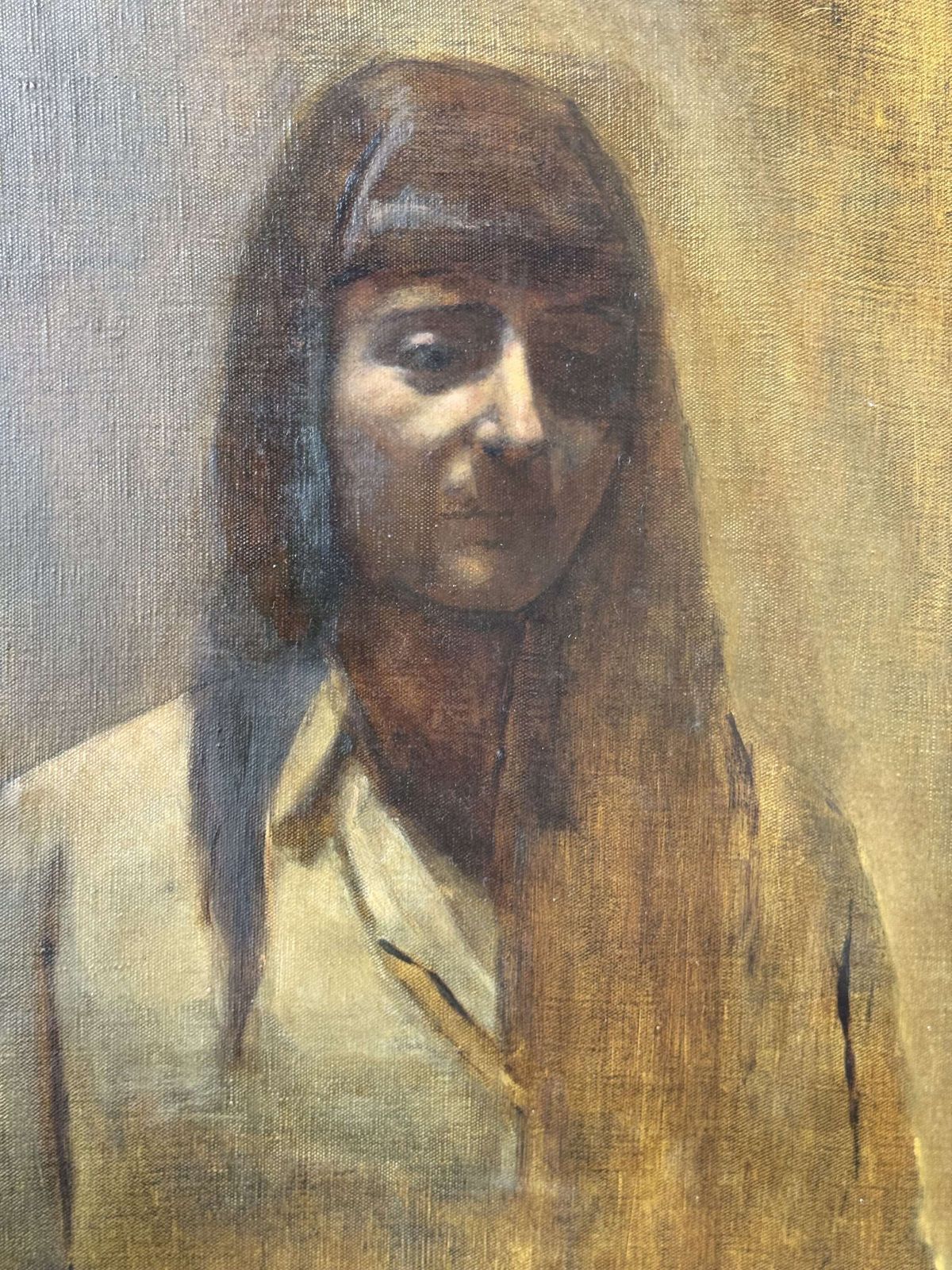 Large Vintage Oil Portrait Of A Woman – Atmospheric Realist Style photo Art