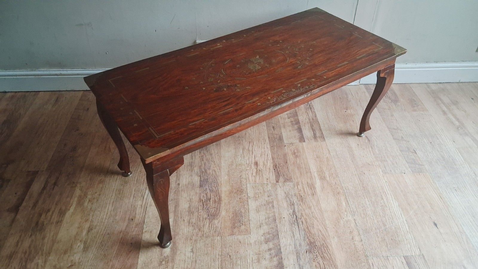 Beautiful Original Indian  Mid Century Brass Inlay Rosewood Drinks /Coffee Table photo 249.0