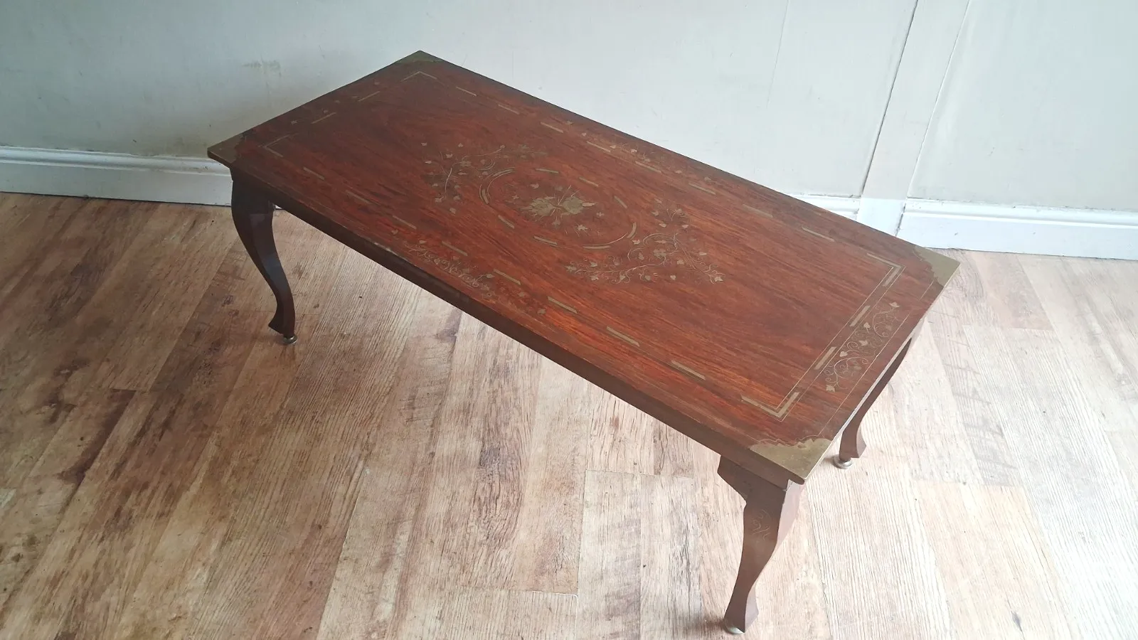 Beautiful Original Indian  Mid Century Brass Inlay Rosewood Drinks /Coffee Table photo vinterior