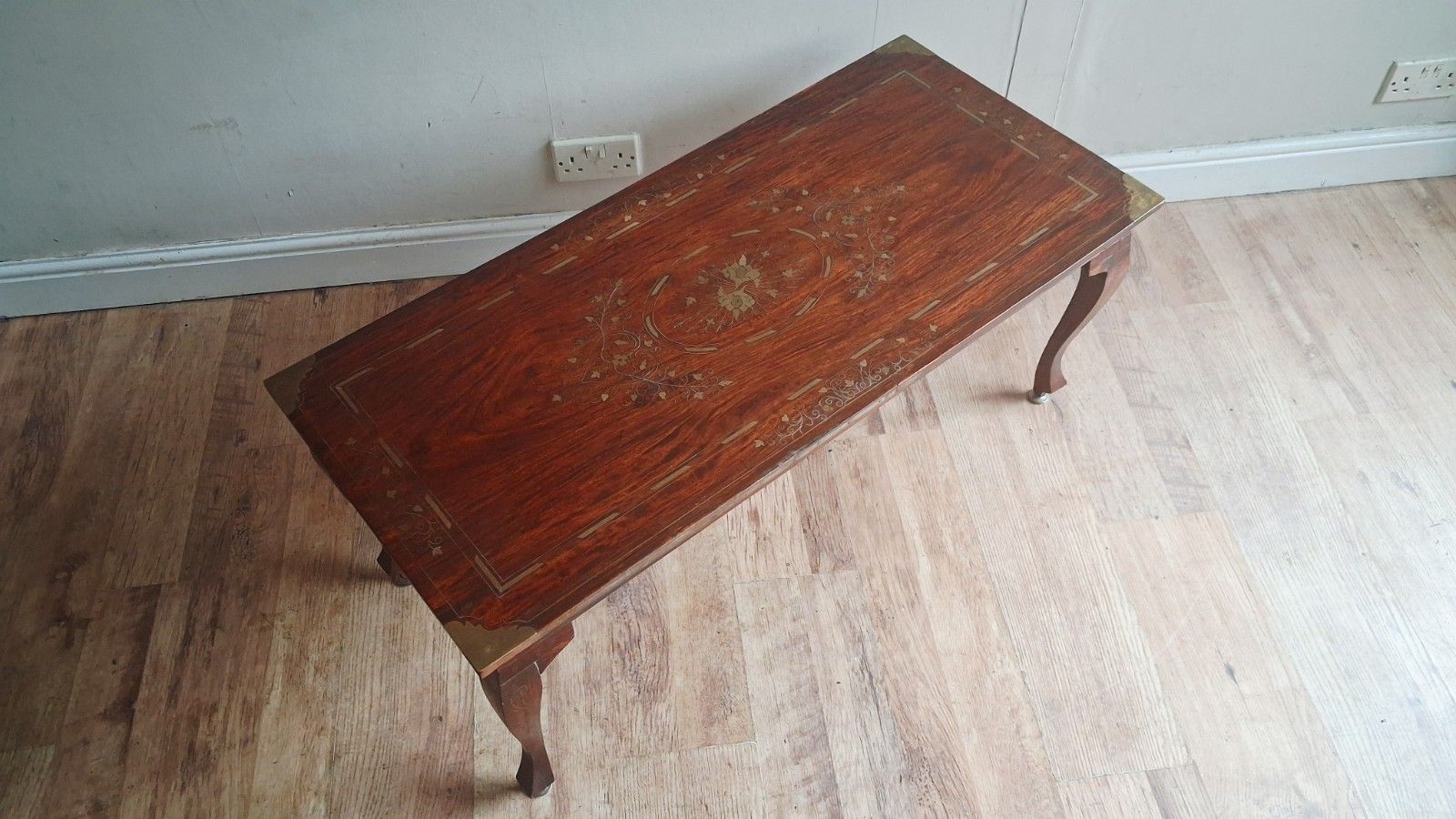 photo buy Beautiful Original Indian  Mid Century Brass Inlay Rosewood Drinks /Coffee Table