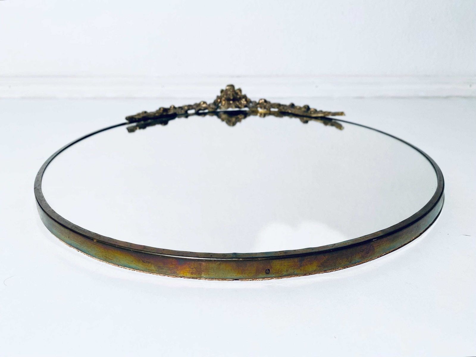Antique Art Nouveau Wall Mirror / Golden Ornamented Oval Frame Shape / 1920s photo vintage