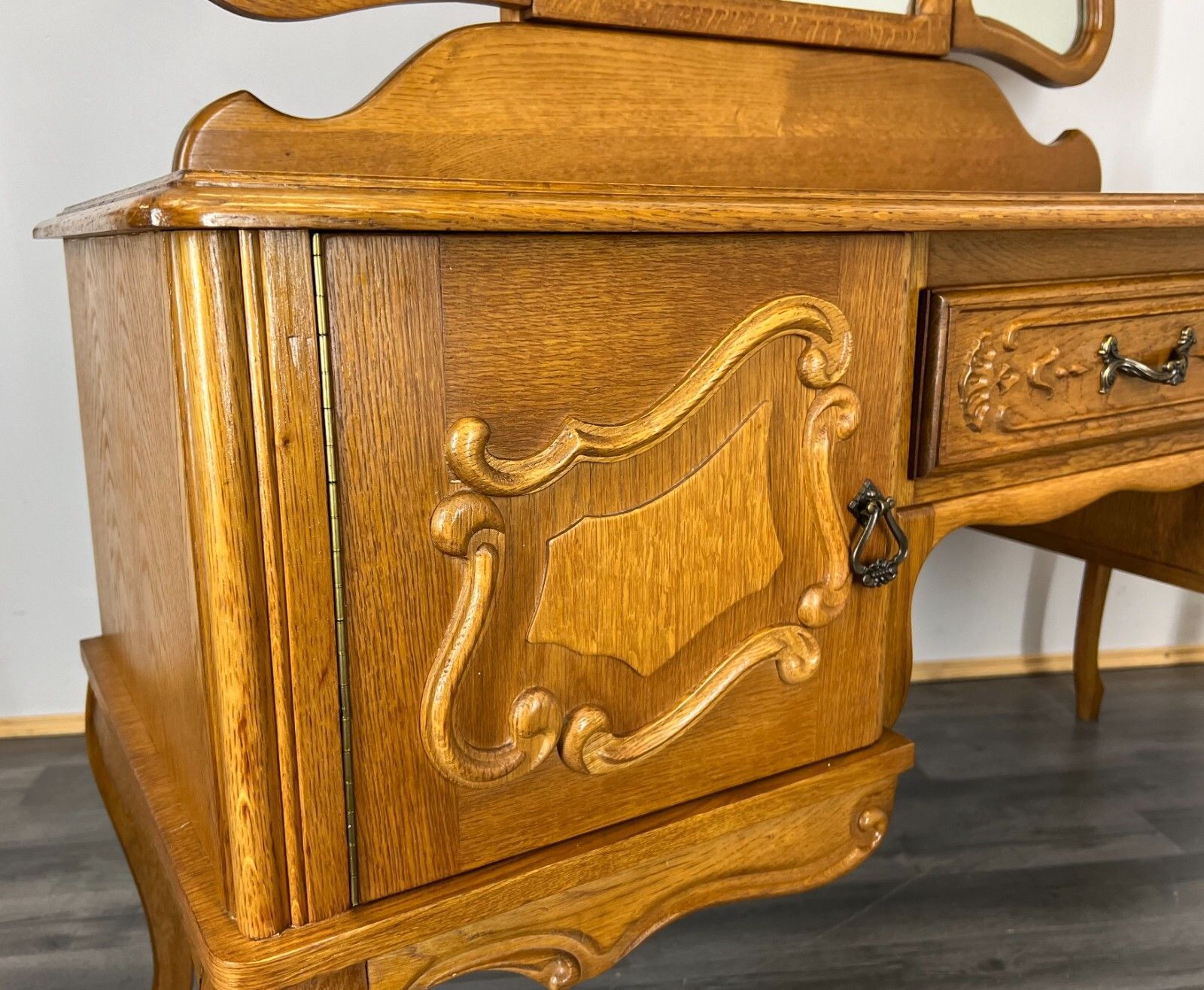 Vintage Dressing Table With Mirror French Oak Louis Vanity Table Makeup Lot 3197 photo for sale