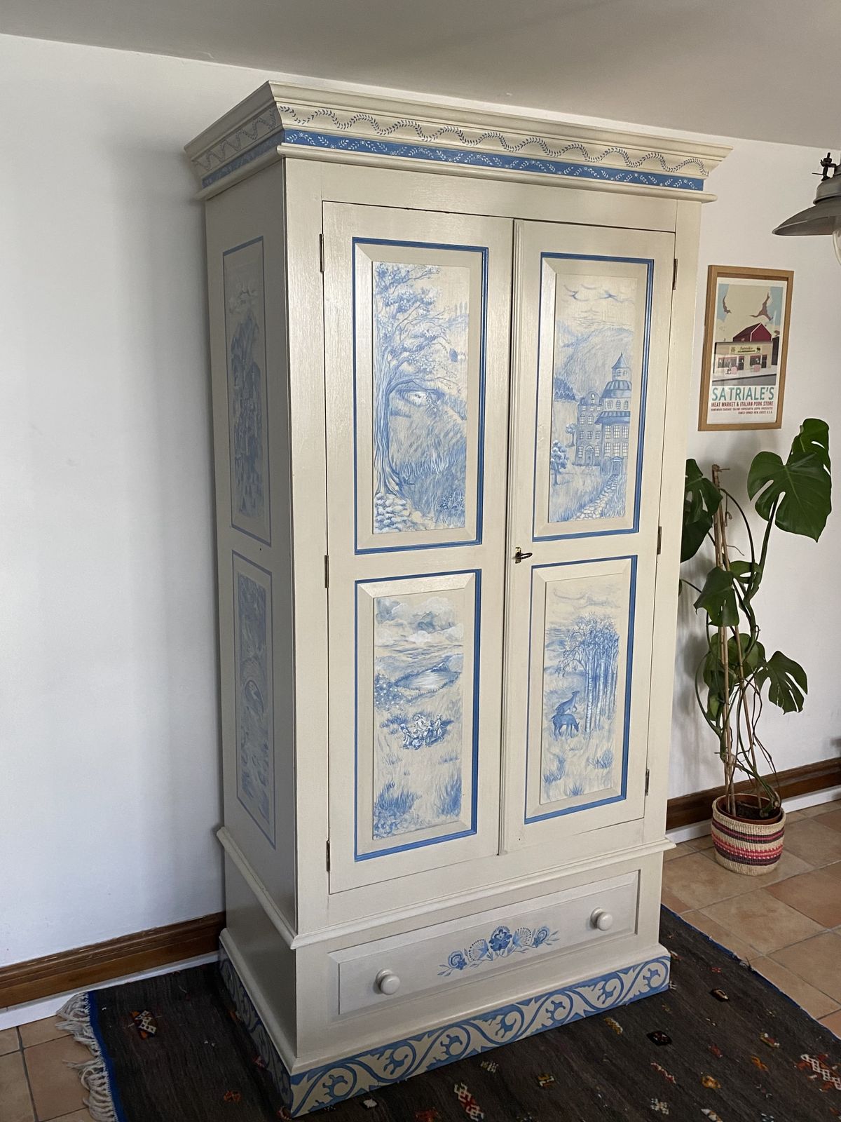Hand Painted Swedish Folk Style Chinoiserie Vintage Cupboard photo for sale