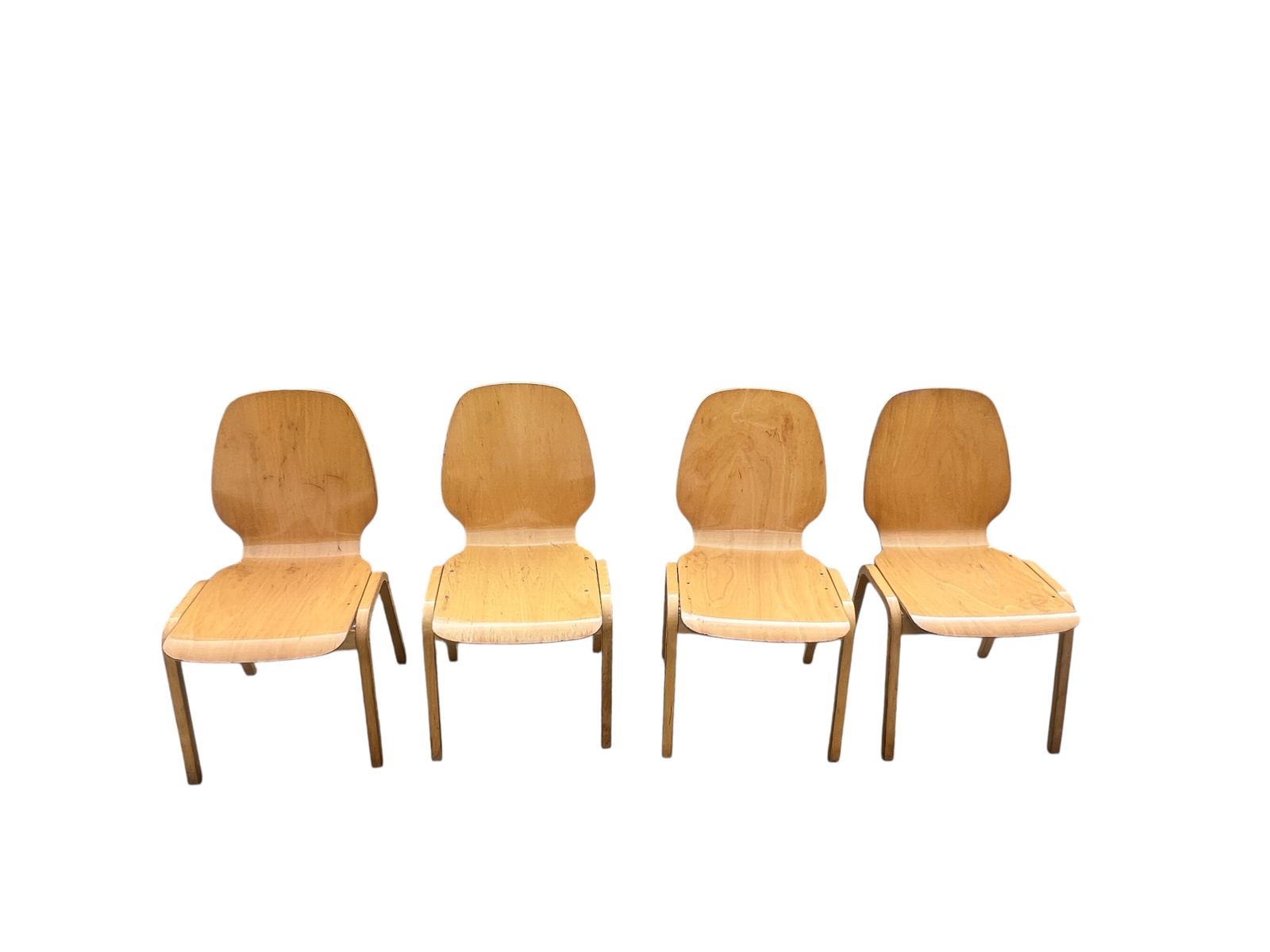 Mid Century Set Of Four Beech & Bentwood Ply Chairs photo furniture
