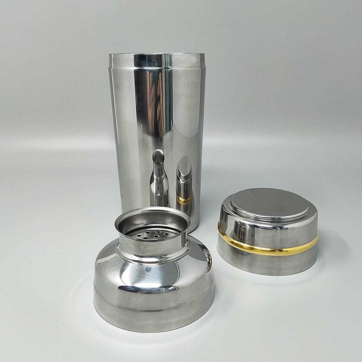 1970s Gorgeous Cocktail Shaker In Gold 24k And Stainless Steel With Ice Bucket By Mepra. Made In Italy photo vinterior