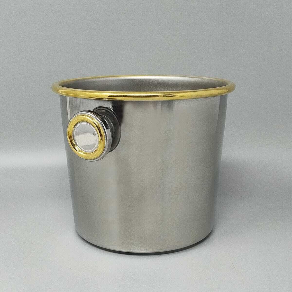 photo furniture 1970s Gorgeous Cocktail Shaker In Gold 24k And Stainless Steel With Ice Bucket By Mepra. Made In Italy