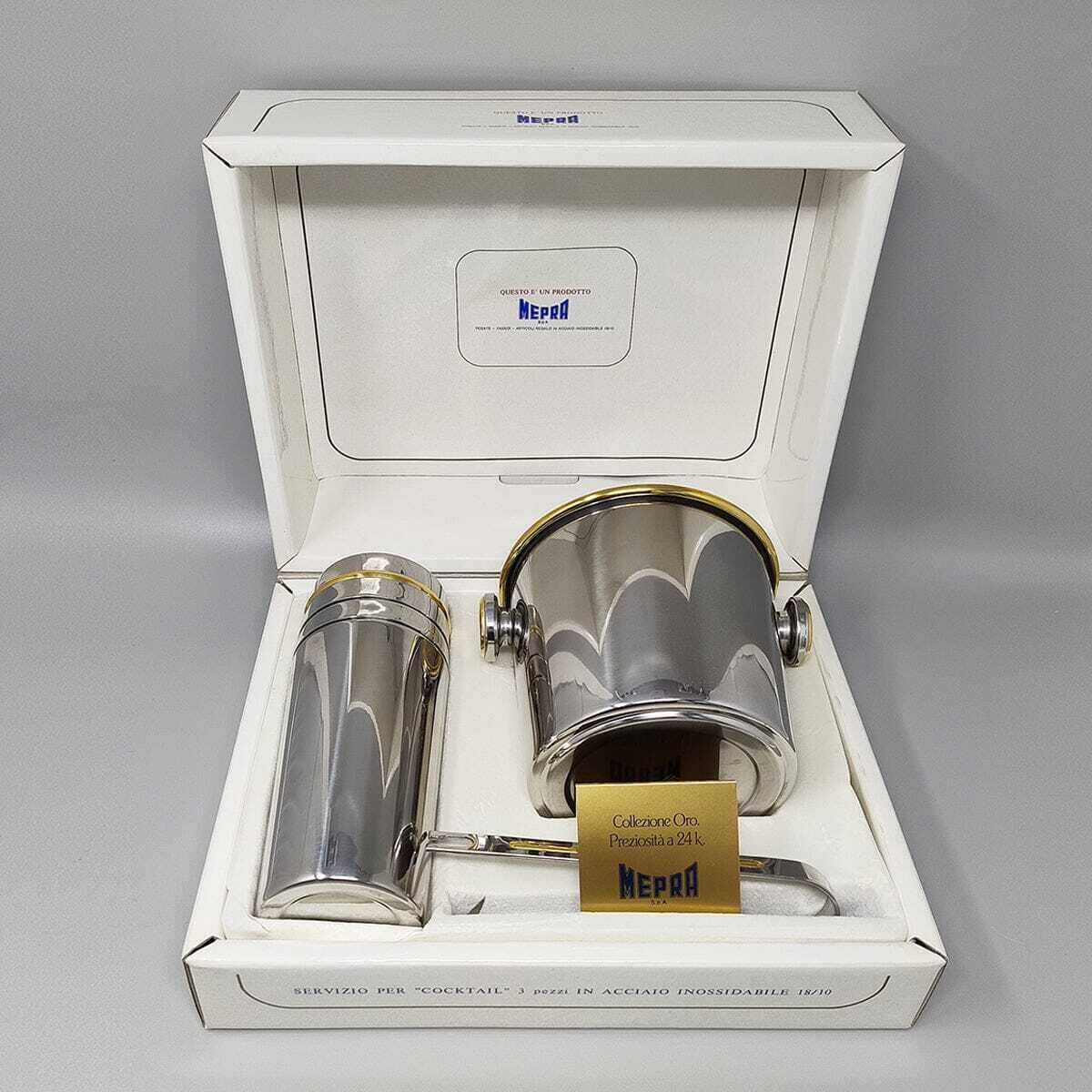 Home Decor 1970s Gorgeous Cocktail Shaker In Gold 24k And Stainless Steel With Ice Bucket By Mepra. Made In Italy photo