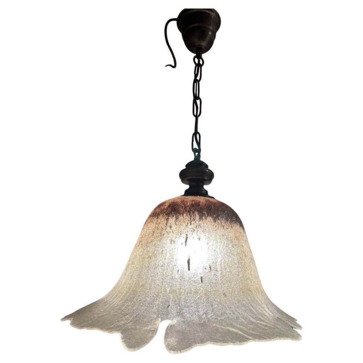 1970s German Peill & Putzler Glass & Brass "Flower" Pendant Light