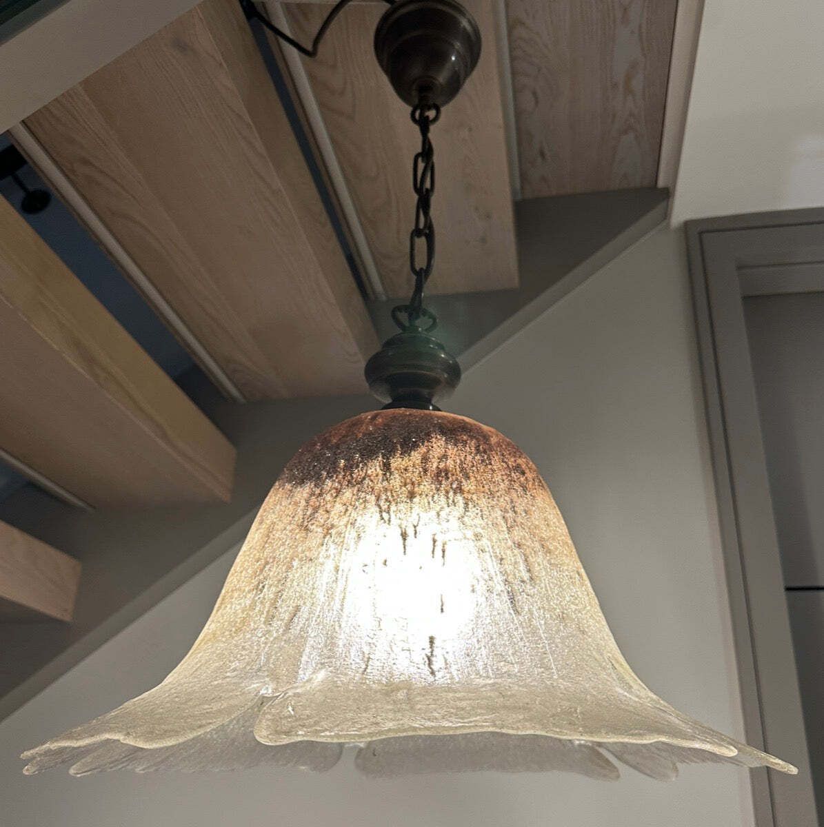 1970s German Peill & Putzler Glass & Brass "Flower" Pendant Light photo for sale