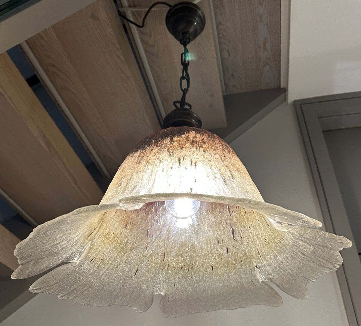 1970s German Peill & Putzler Glass & Brass "Flower" Pendant Light photo 435.0