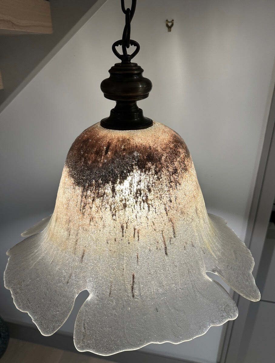 1970s German Peill & Putzler Glass & Brass "Flower" Pendant Light photo buy