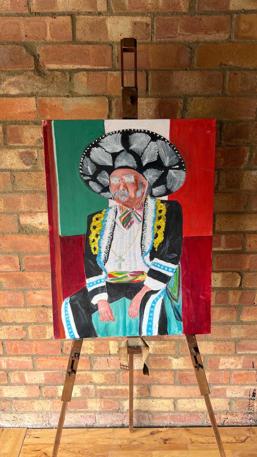 Contemporary Oil Painting On Canvas Board — Colourful Mexican Folk Portrait