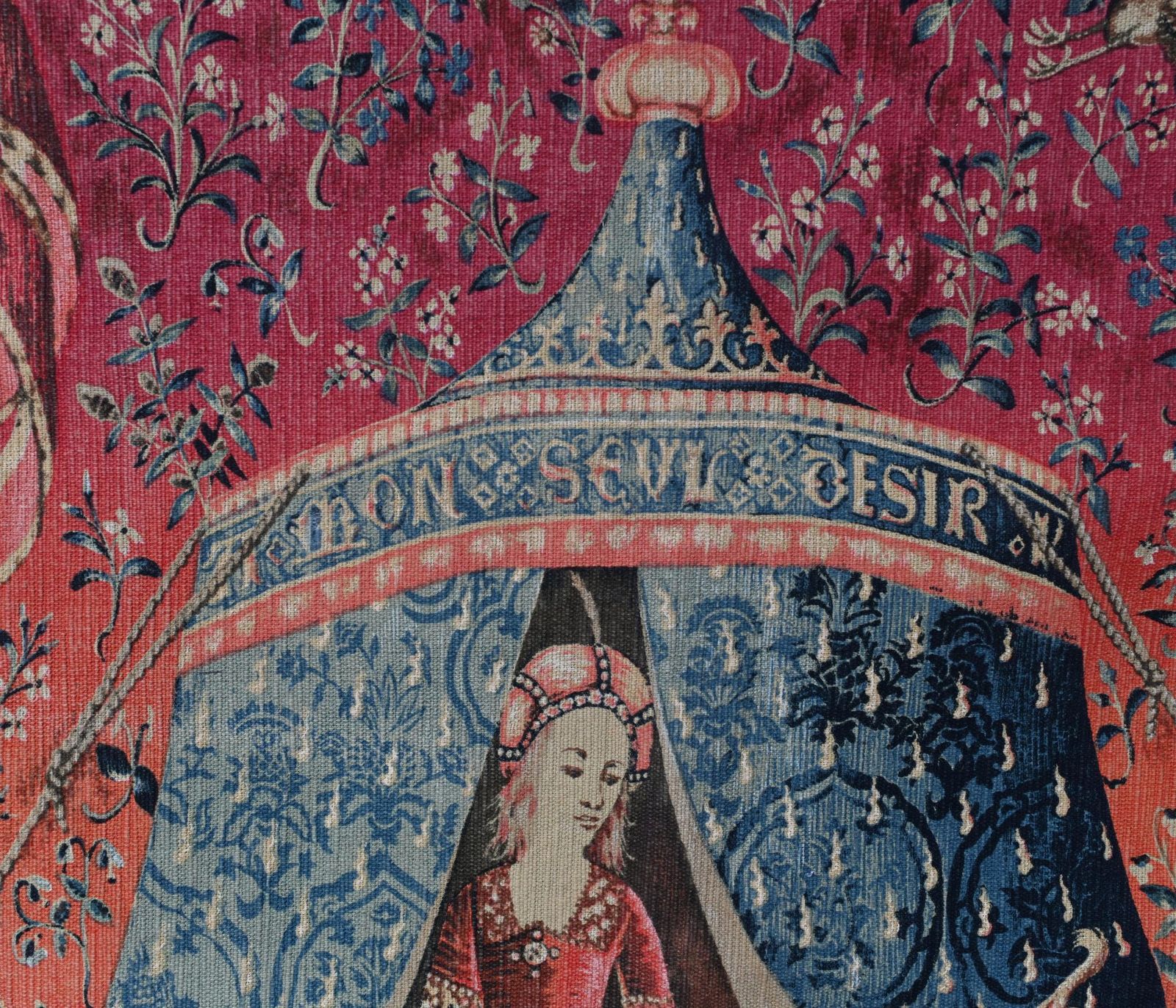 French Tapestry Lady And Unicorn Mille Fleurs Woven Wall Covering photo for sale