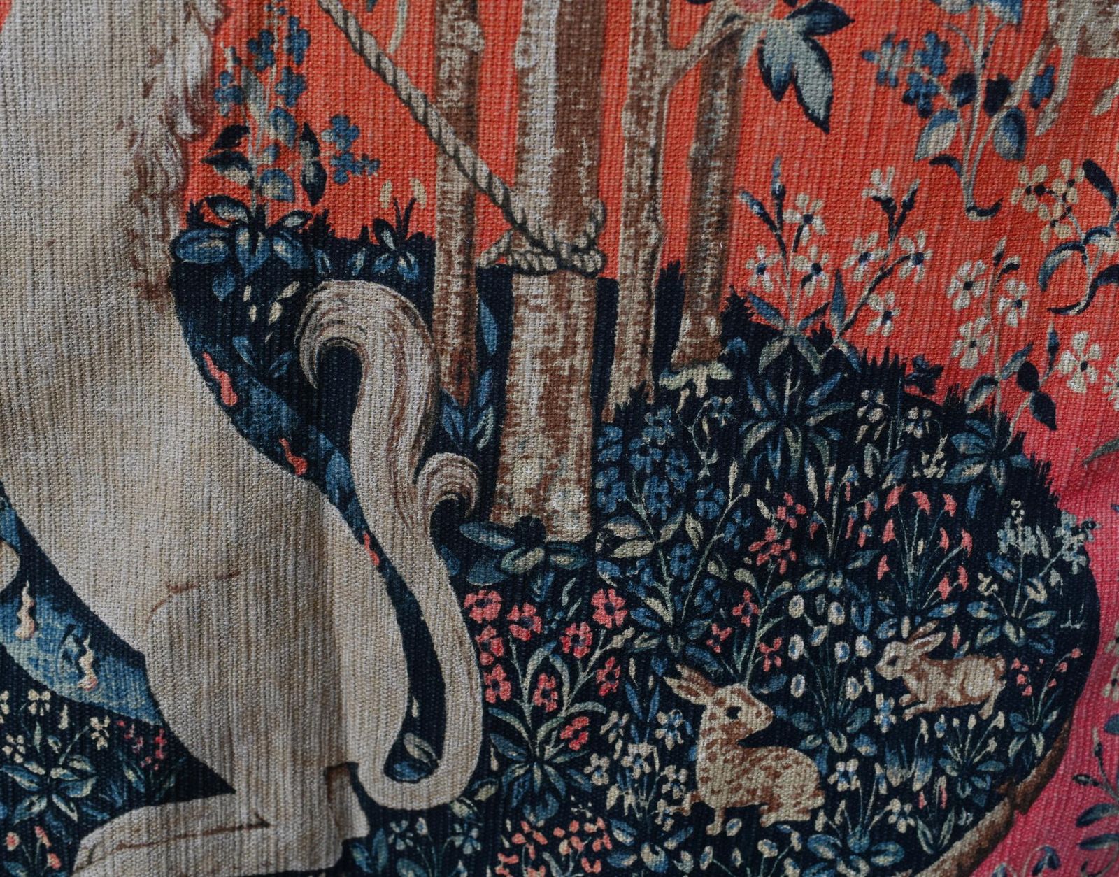 French Tapestry Lady And Unicorn Mille Fleurs Woven Wall Covering photo vintage