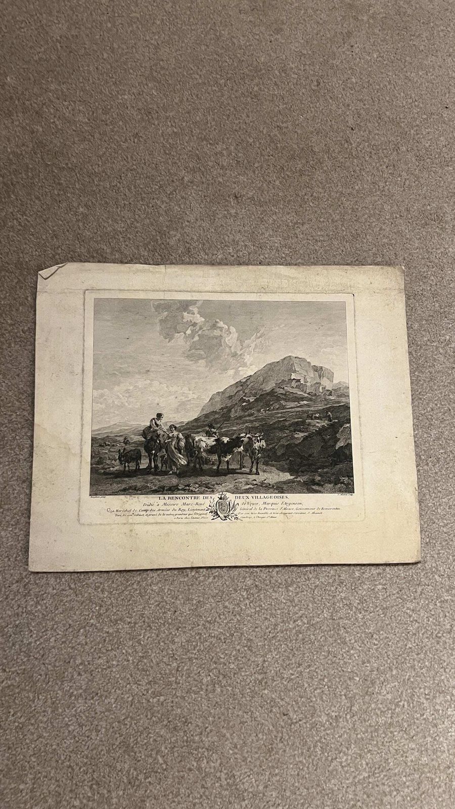 18th Century Etching — Shepherds In Rocky Landscape By Jacques Aliamet After Berchem, 1750