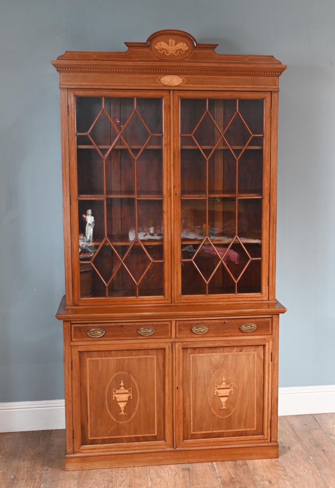 Edwardian Bookcase Cabinet Mahogany Hepplewhite 1910