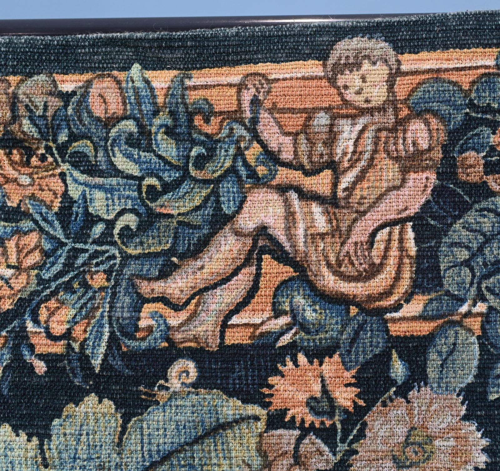 French Antique Tapestry Deer Floral Hand Woven Verdure photo vintage