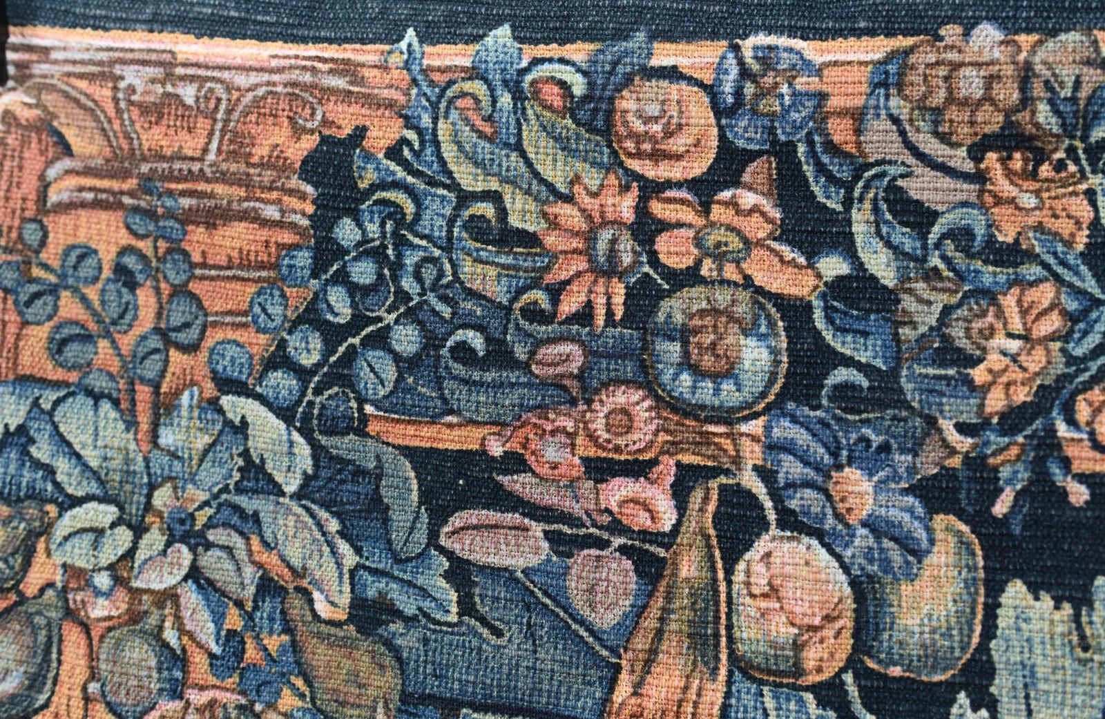 photo furniture French Antique Tapestry Deer Floral Hand Woven Verdure