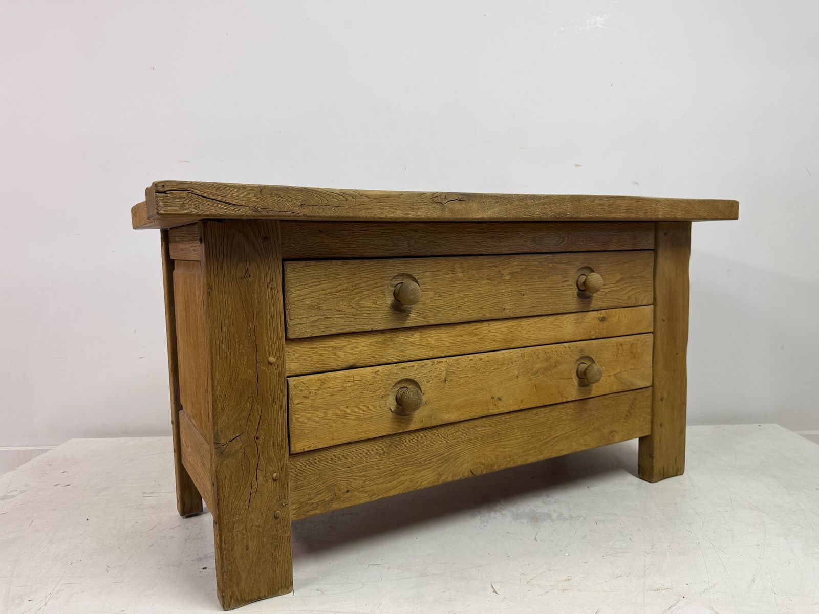 photo vinterior Brutalist Two Drawer Chest In Solid Oak, Belgium, 1960s