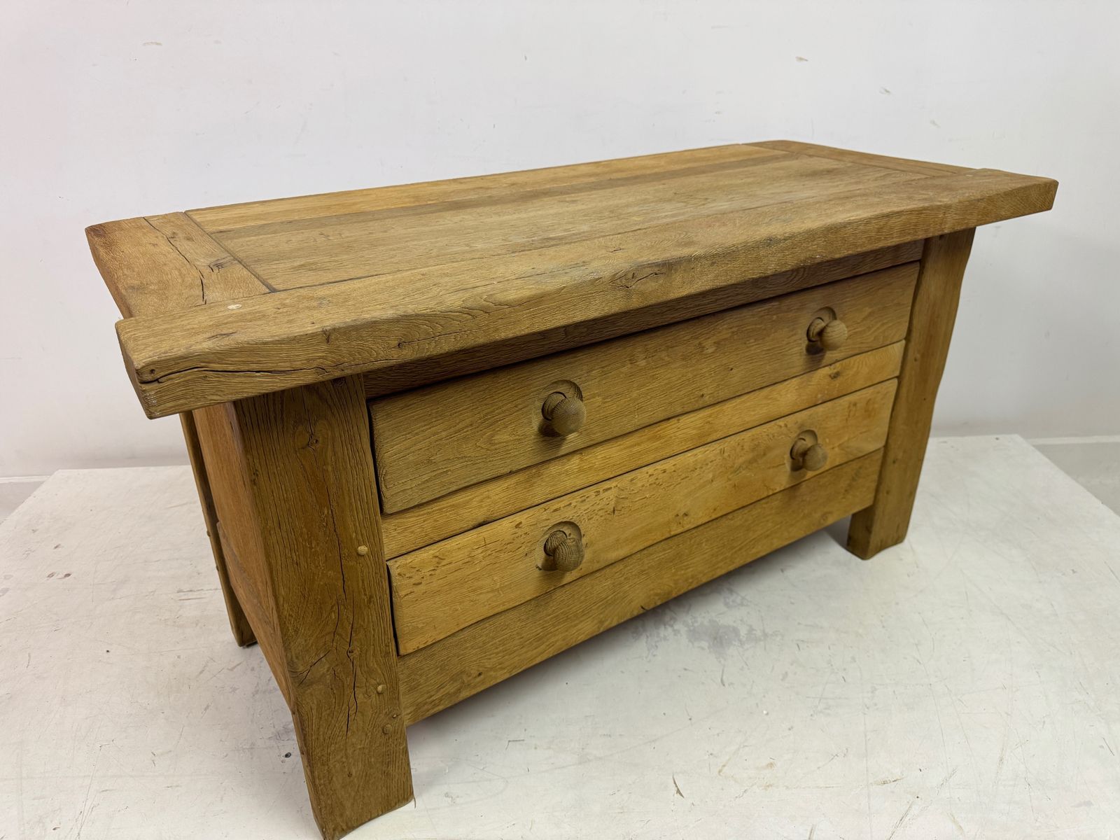 photo vintage Brutalist Two Drawer Chest In Solid Oak, Belgium, 1960s