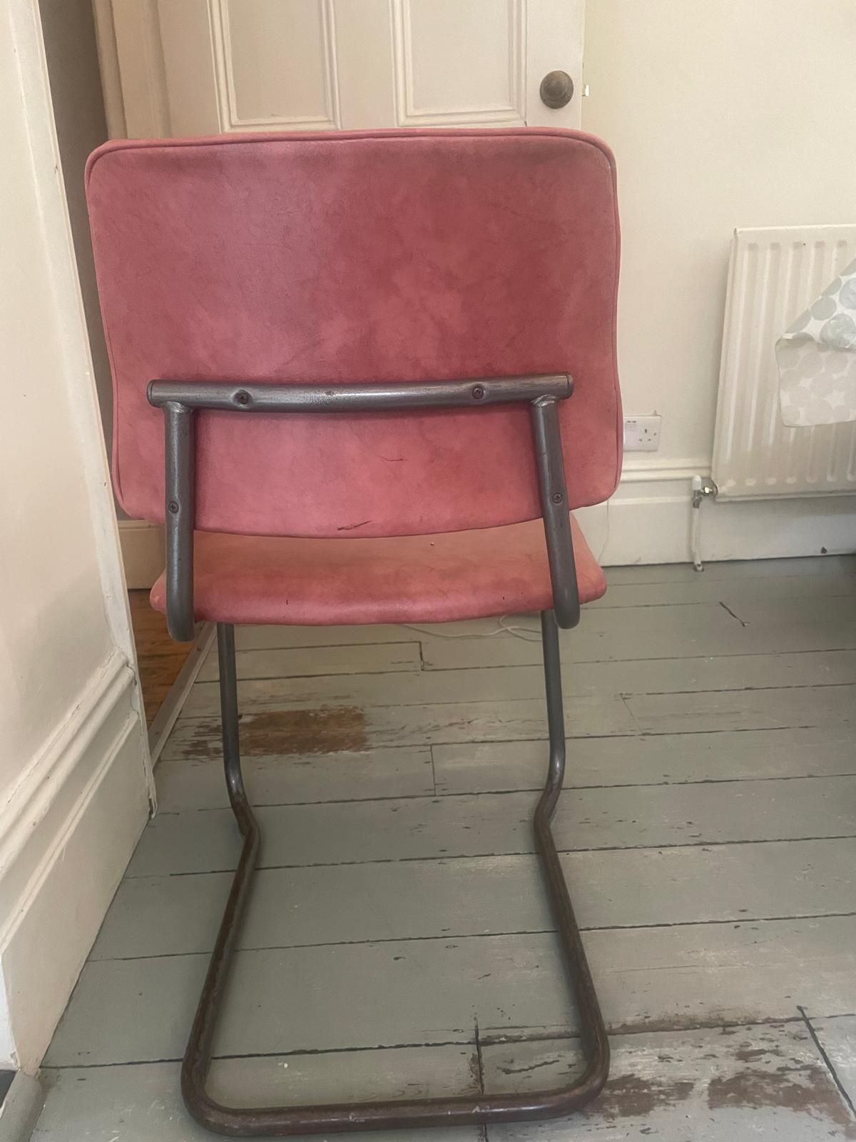 Set Of Six Retro Pink Vinyl Cantilever Dining Chairs photo for sale