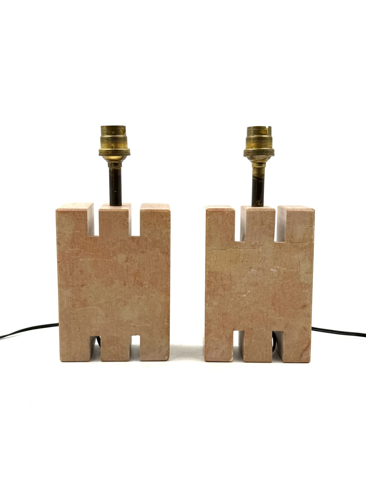 Hollywood Regency Pink Marble Set Of 2 Table Lamps, France 1970s photo Lighting