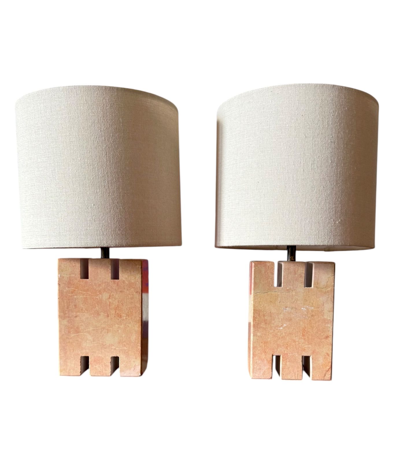 Hollywood Regency Pink Marble Set Of 2 Table Lamps, France 1970s