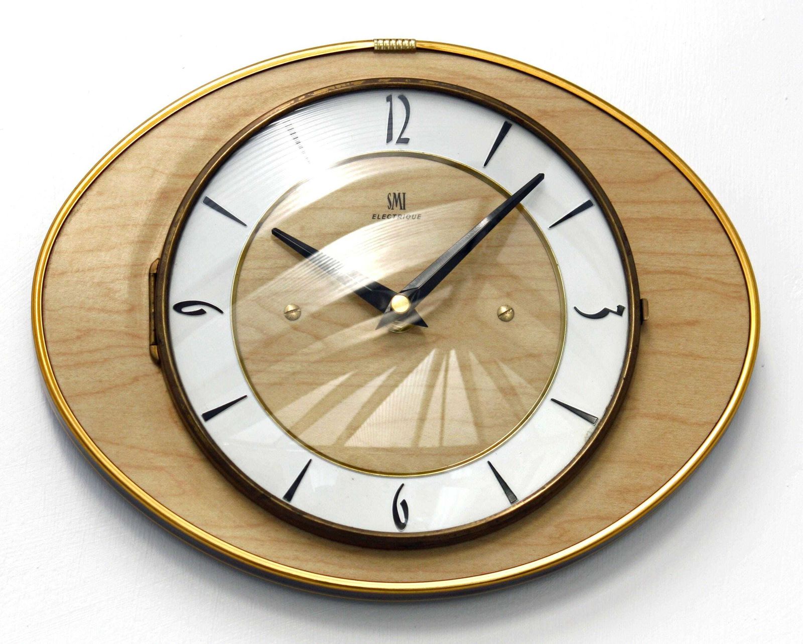 Vintage Smi Wall Clock   26cm Mid Century Style Wooden Formica French Retro Wooden 1960s Atomic Gift photo furniture