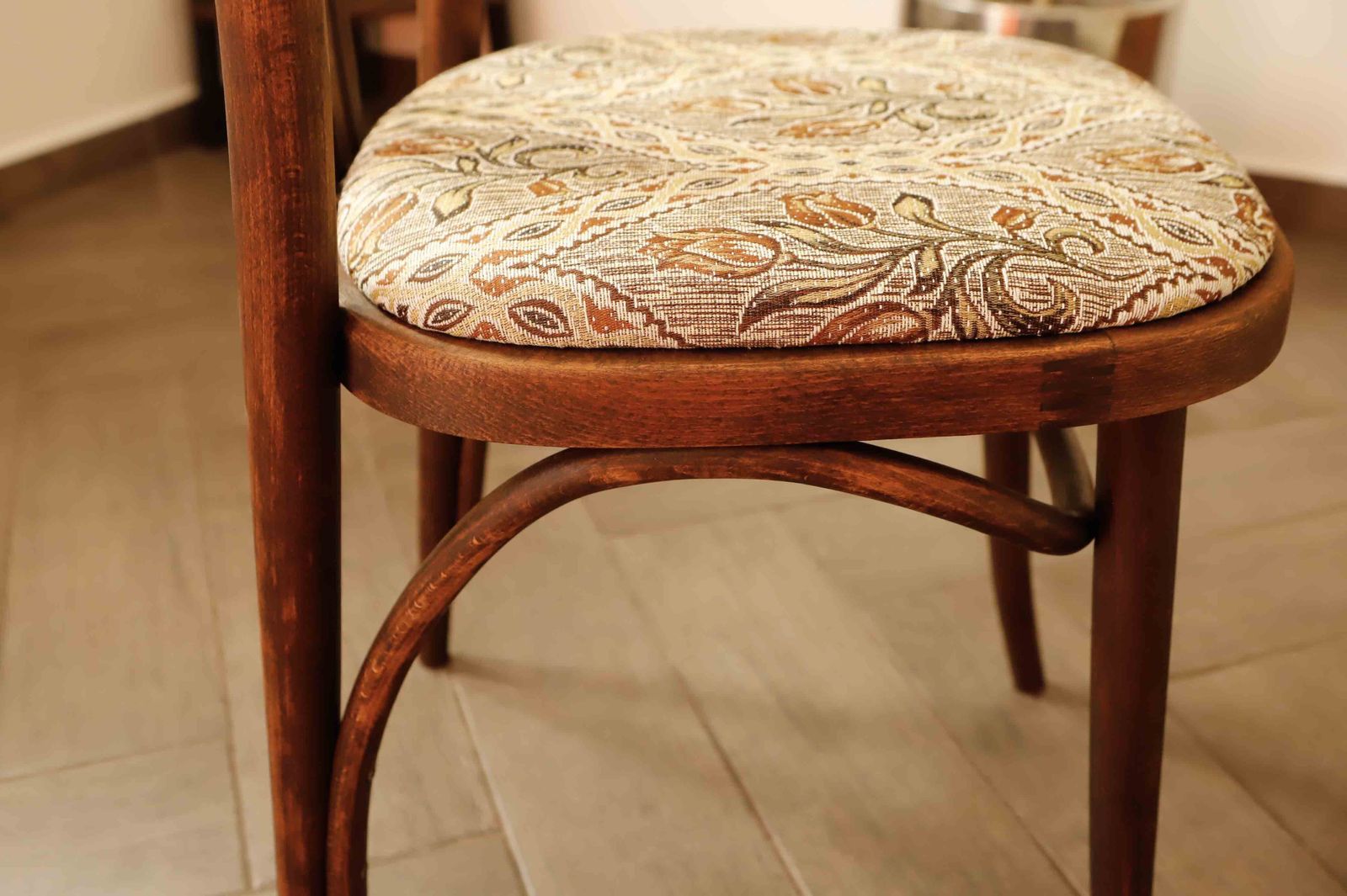 Set Of Four Bentwood Ton Chairs From The 1970s With Floral Upholstery photo furniture