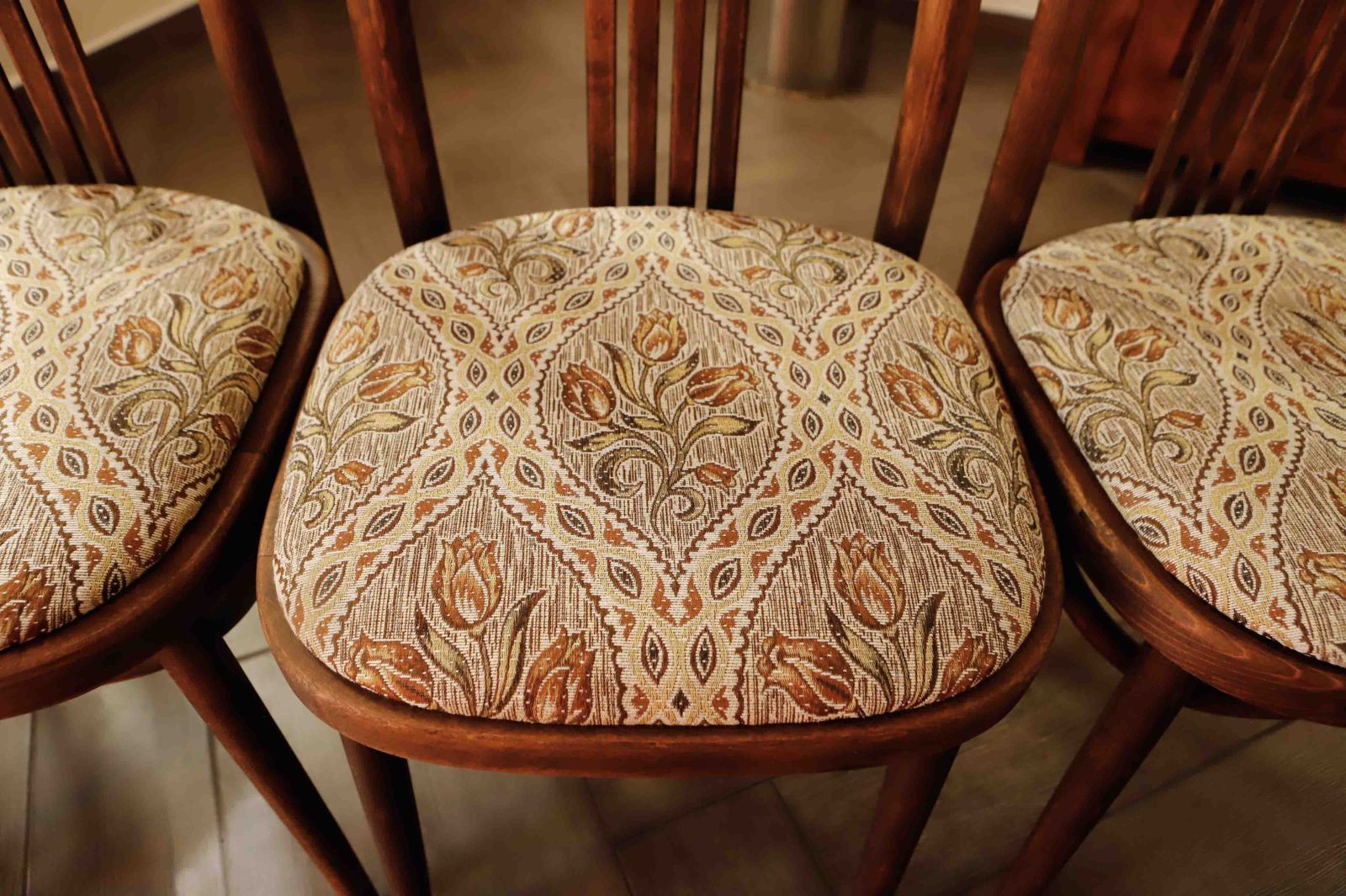 Set Of Four Bentwood Ton Chairs From The 1970s With Floral Upholstery photo buy