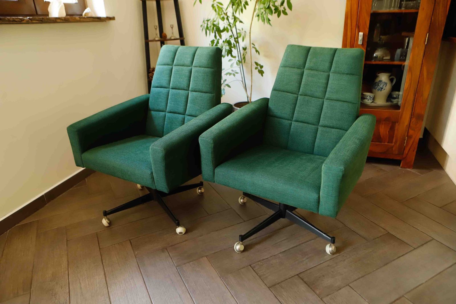 Pair Of Retro Swivel Chairs On Casters photo vinterior