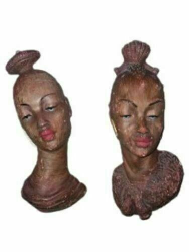 Pair Of Abyssinian Women Sculptures Signed 1920s/30s Painted Plaster photo furniture