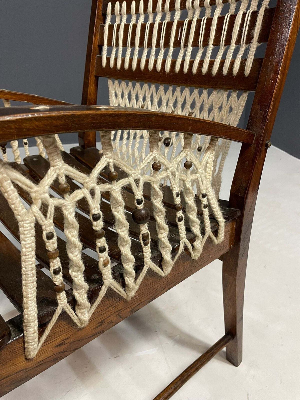 Vintage Macramé Armchair, 1960s, Czechoslovakia, Wooden Frame photo Furniture