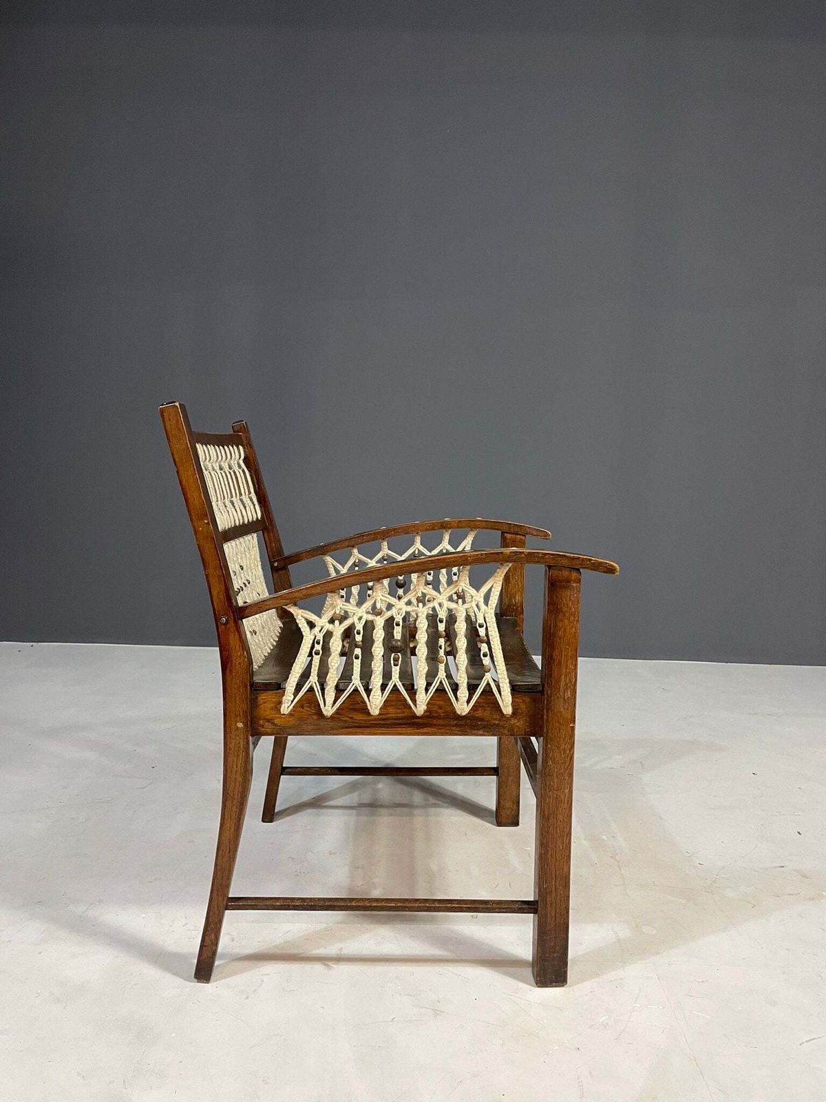 Vintage Macramé Armchair, 1960s, Czechoslovakia, Wooden Frame photo buy