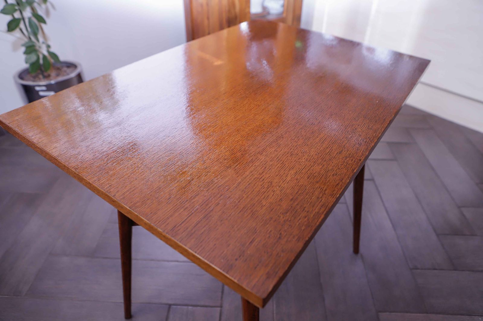 Brussels Style Retro Table With Woven Shelf – Dřevopodnik Holešov, 1960s photo for sale