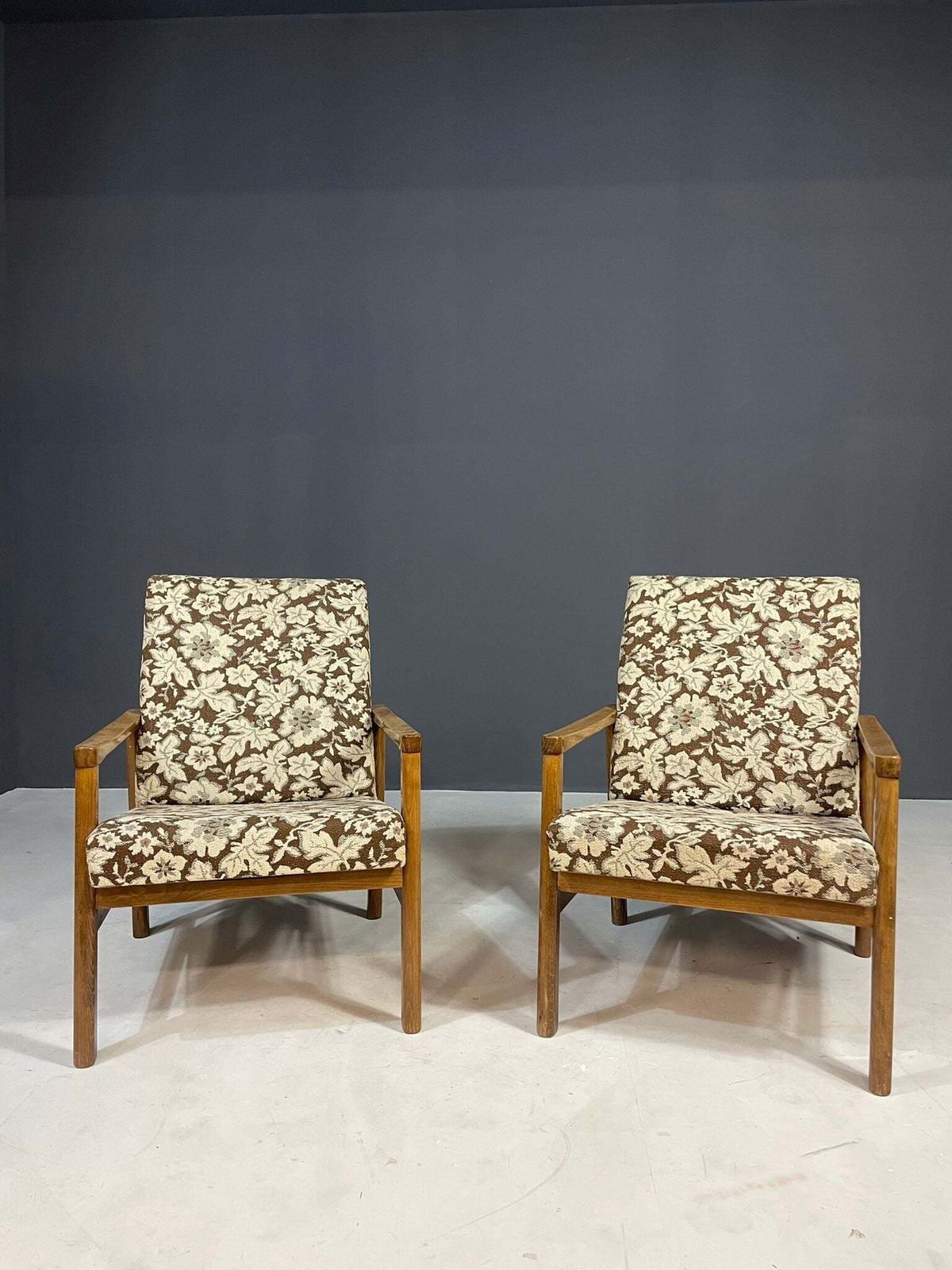 Pair Of Retro Armchairs With Floral Upholstery, Czechoslovakia, 1960s photo Furniture