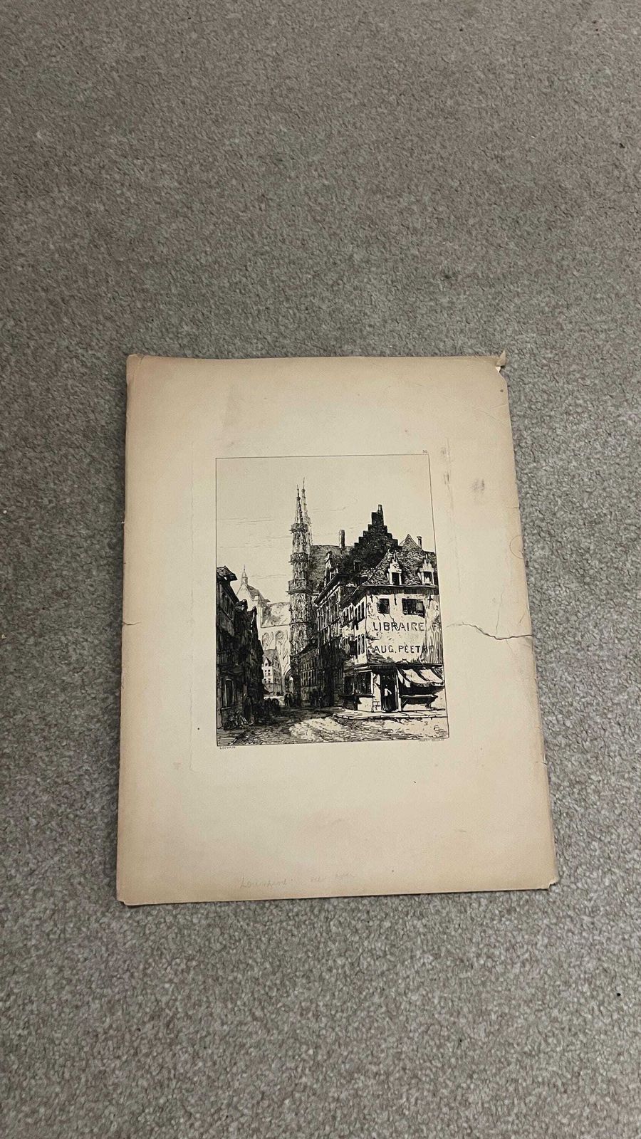 Antique 1878 Louvain Belgium Architectural Etching By Sir Ernest George | Historic City View With Hotel De Ville & Cathedral Spire