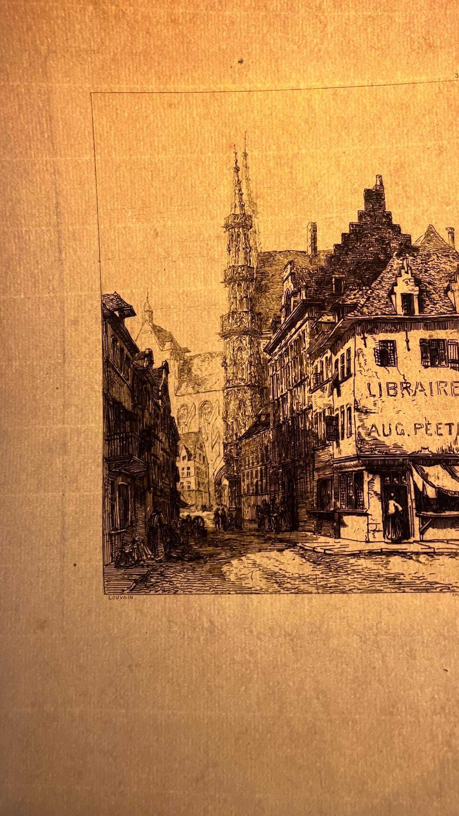 photo furniture Antique 1878 Louvain Belgium Architectural Etching By Sir Ernest George | Historic City View With Hotel De Ville & Cathedral Spire