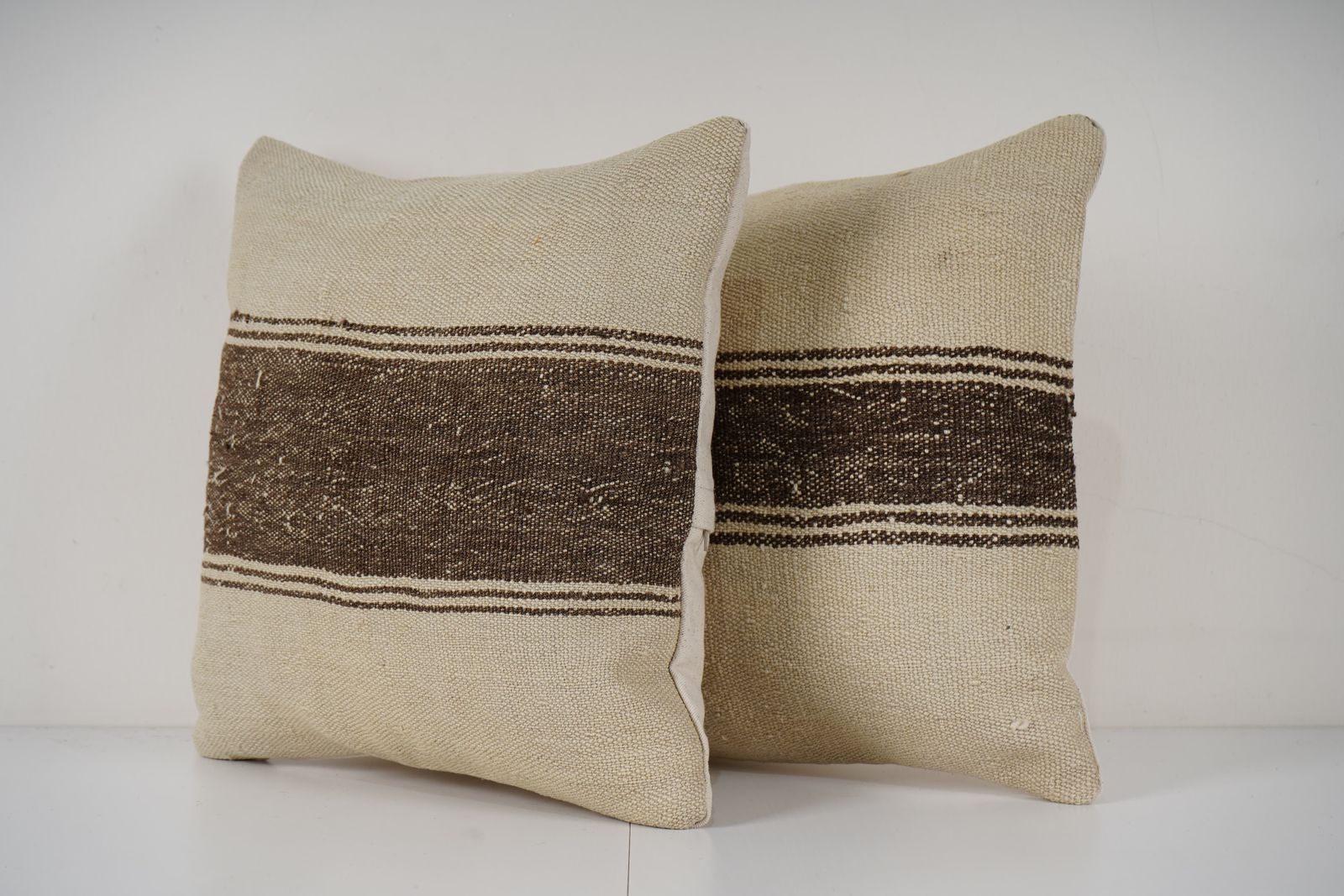Turkish Kilim Pillow Cover Pair   Ethnic Striped Geometric Anatolian Cotton Cushion Case photo Textiles