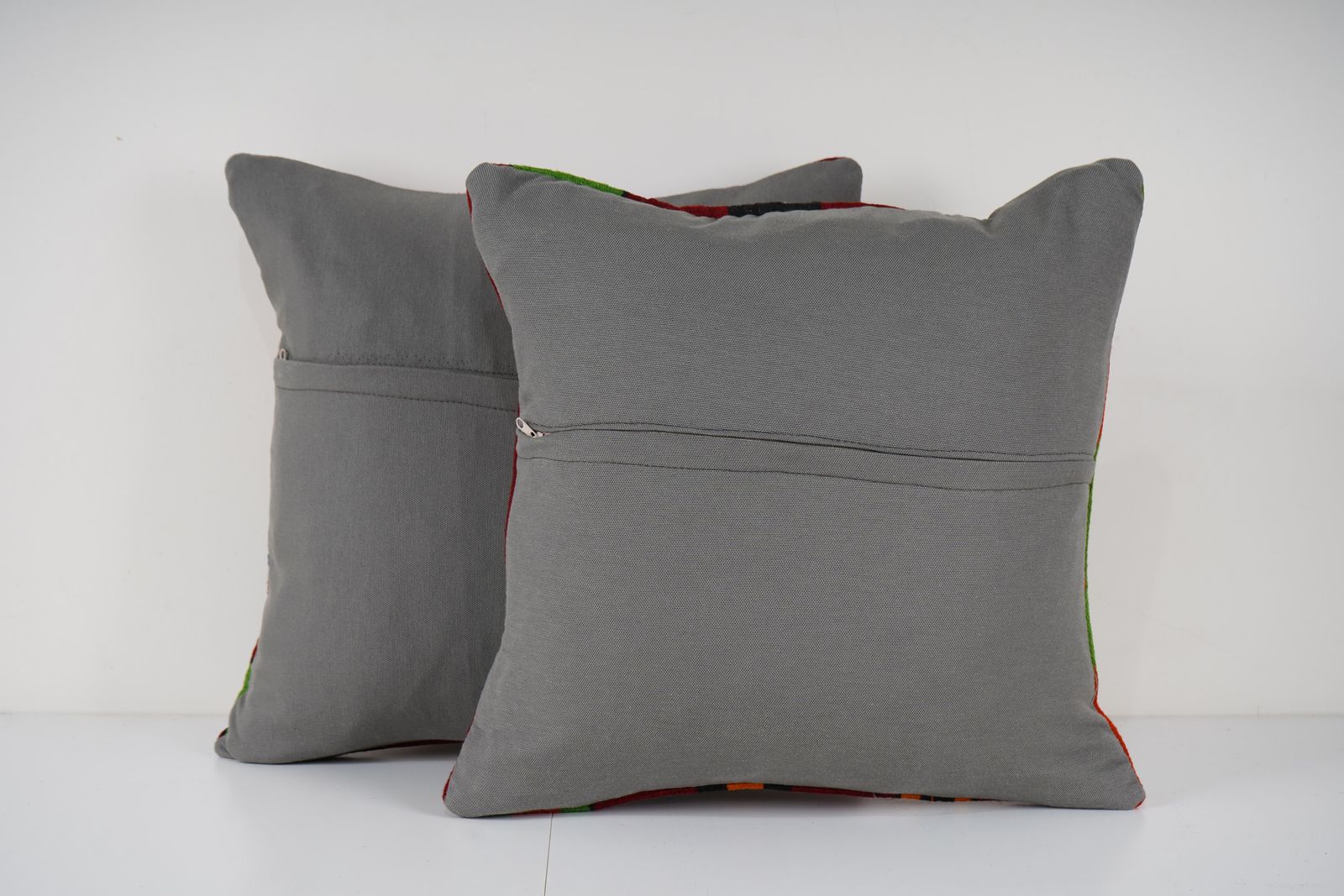 Set Of Two Geometric Kilim Pillow Cases Made From A Boho Anatolian Handwoven Textile   Tribal Ethnic Sofa Cushion photo furniture
