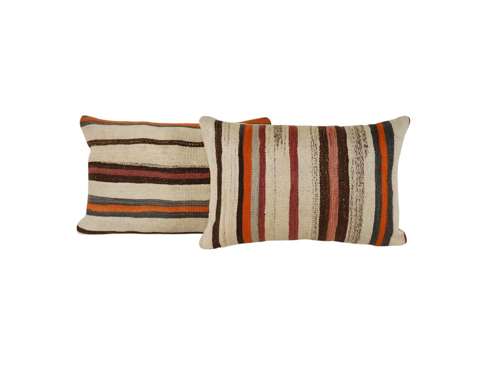 Striped Organic Lumbar Kilim Pillow Case, Set Of Two Turkish Cushion Pillow, Ethnic Pillow, Handmade Pillow, Cushion Case