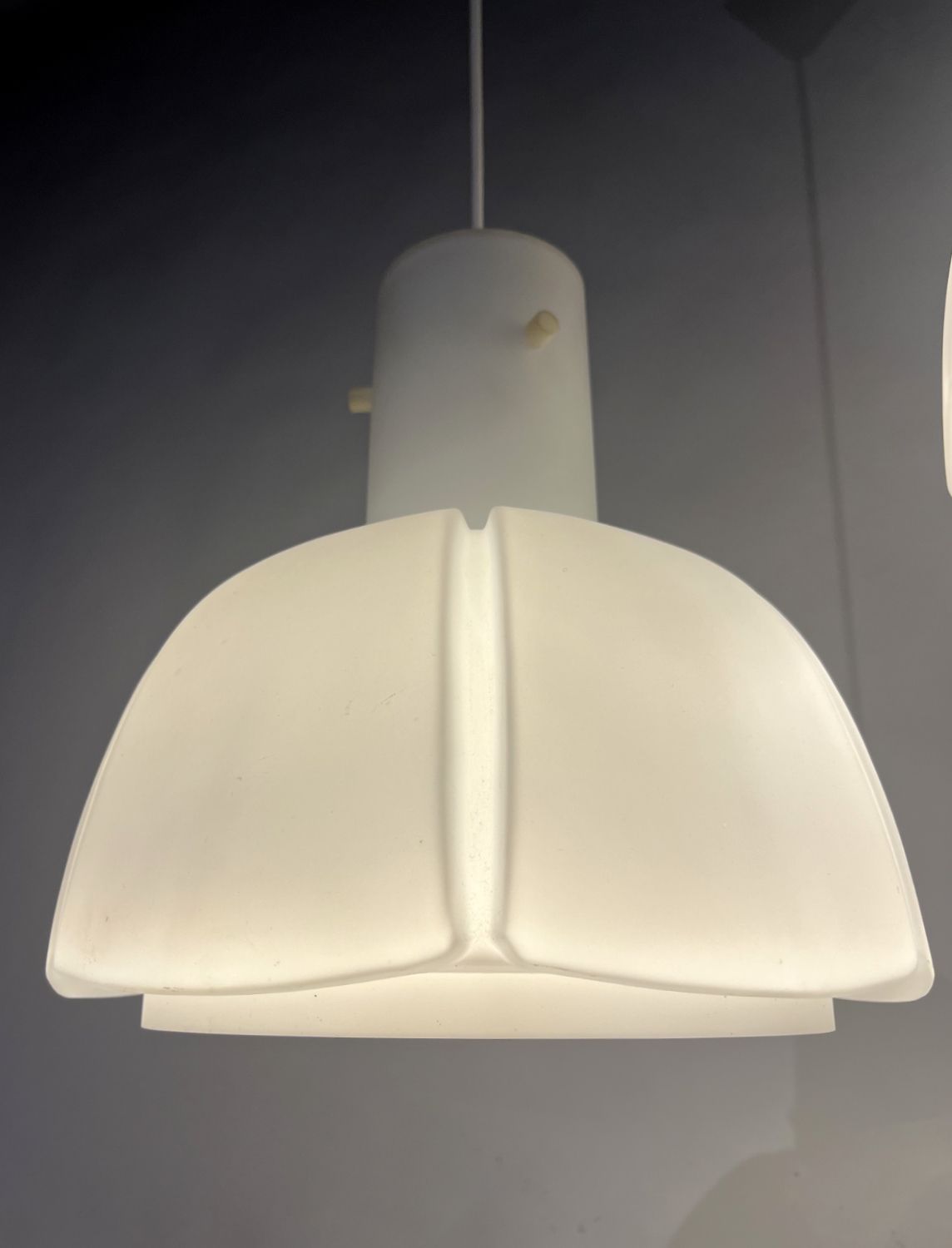 photo for sale Pair Of 1970s Matt Opaline Glass Ceiling Pendants By Glashutte Limburg Germany  