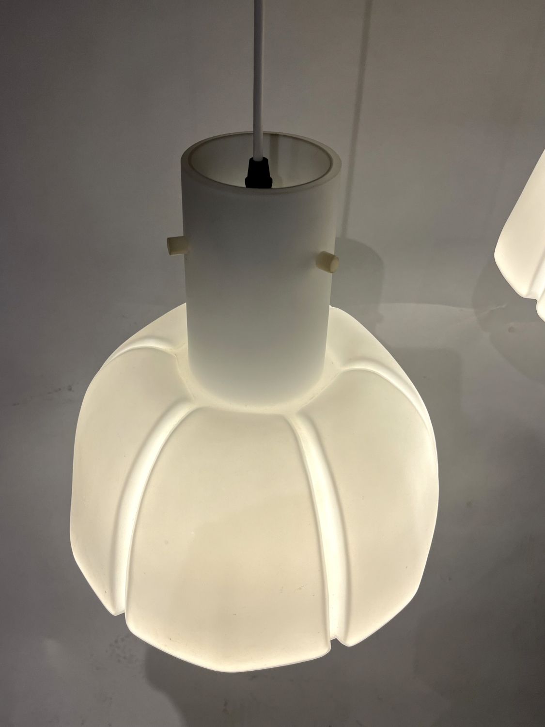 Lighting Pair Of 1970s Matt Opaline Glass Ceiling Pendants By Glashutte Limburg Germany   photo