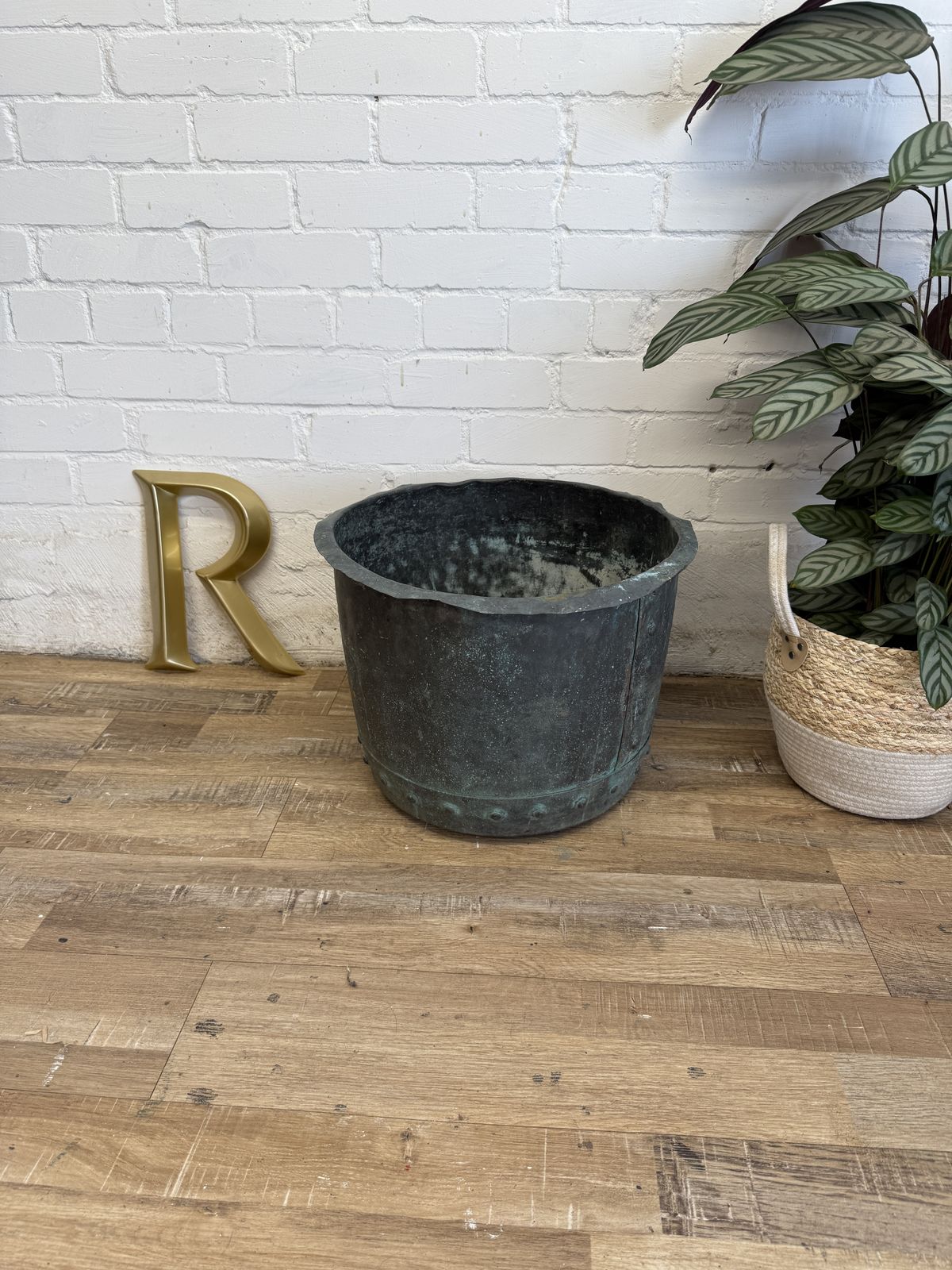 Antique Copper Copper – 19th Century Riveted Planter With Verdigris Patina photo 800.0