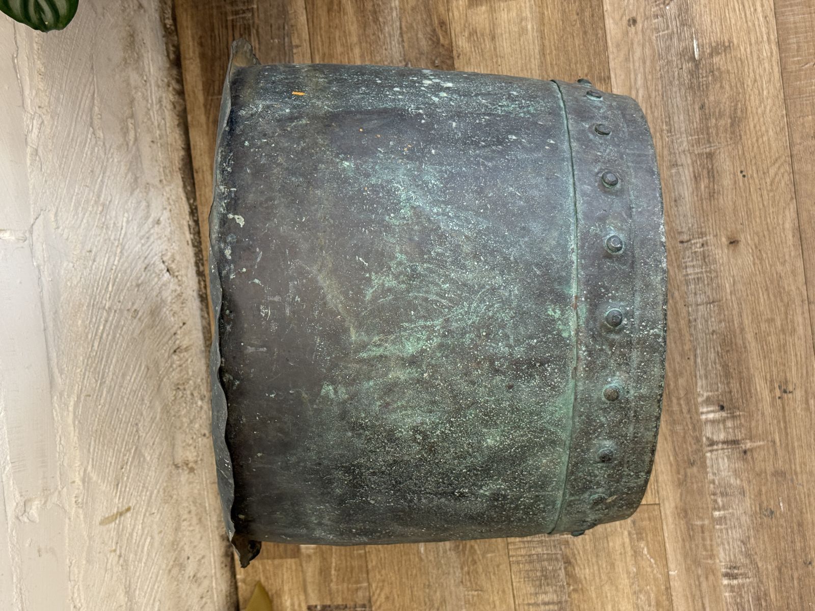Antique Copper Copper – 19th Century Riveted Planter With Verdigris Patina photo vinterior